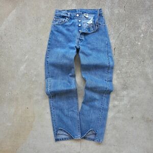 Vintage Levis 501 Jeans 30x30 USA 1991 90s Light Wash Ankle Slit Grunge Button